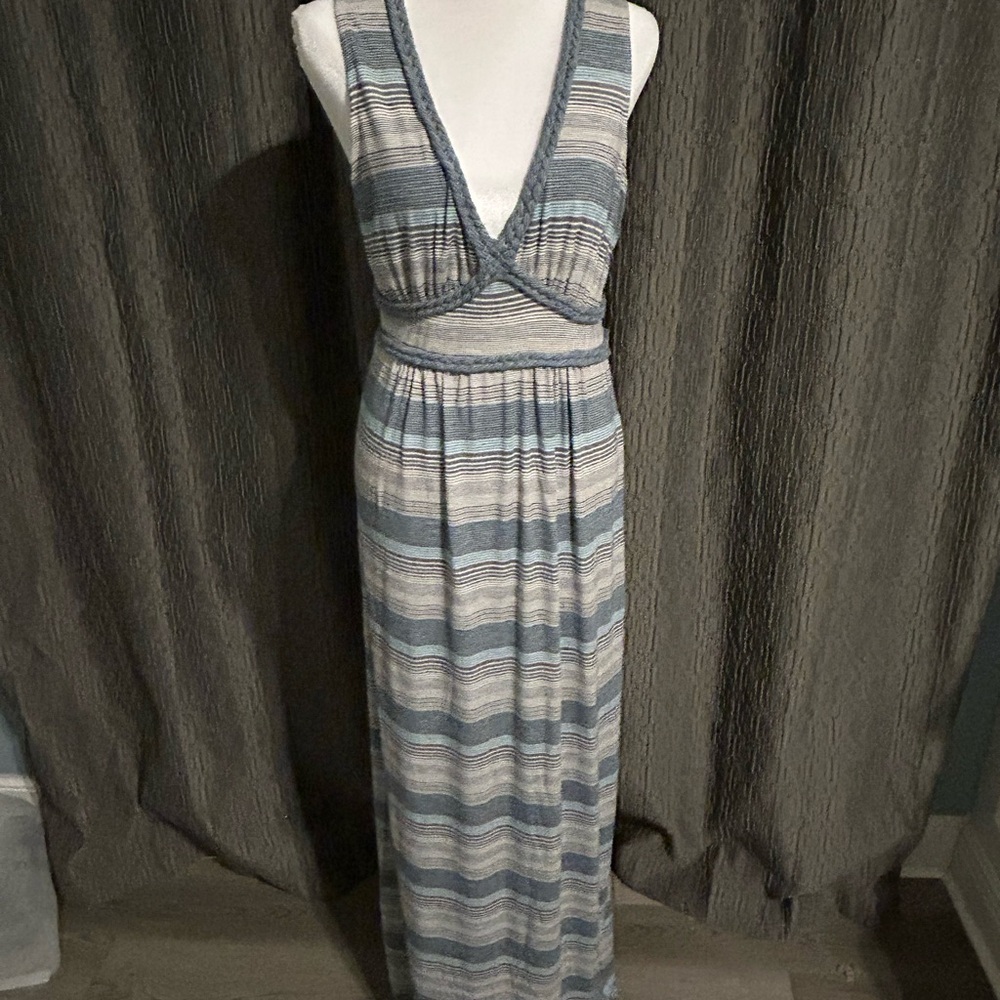 Max Studio Striped Maxi Dress in Blue and Cream